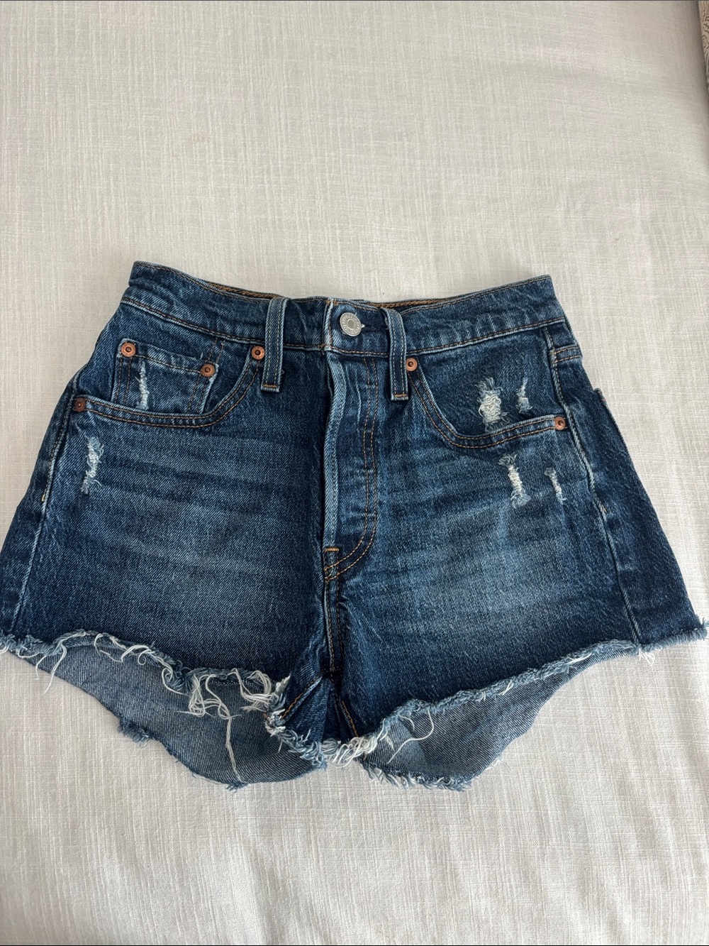 Levi's Dark Blue Distressed Cutoff Jean Shorts